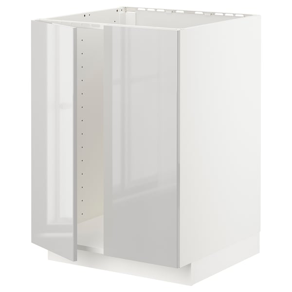 METOD base cabinet for sink + 2 doors, white/Ringhult light grey, 60x60 cm