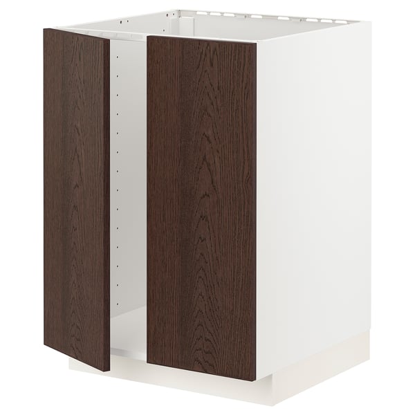METOD base cabinet for sink + 2 doors, white/Sinarp brown, 60x60 cm