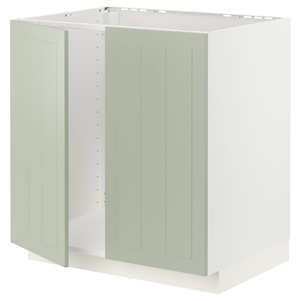 METOD base cabinet for sink + 2 doors, white/Stensund light green, 80x60 cm