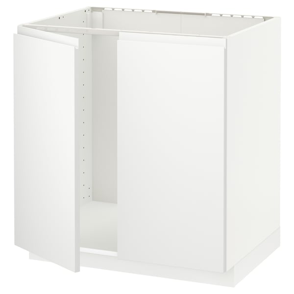 METOD base cabinet for sink + 2 doors, white/Voxtorp matt white, 80x60 cm