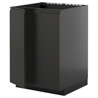 METOD base cabinet for sink + 2 doors, black-grey/Upplöv matt anthracite, 60x60 cm