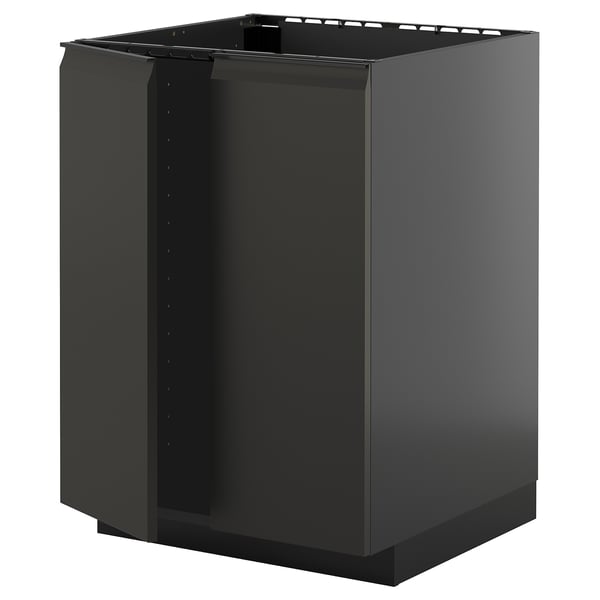 METOD base cabinet for sink + 2 doors, black-grey/Upplöv matt anthracite, 60x60 cm