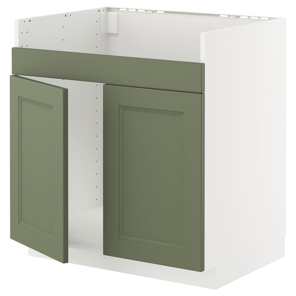 METOD base cab f HAVSEN double bowl sink, white/Axstad grey-green, 80x60 cm