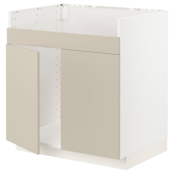 METOD base cab f HAVSEN double bowl sink, white/Havstorp beige, 80x60 cm