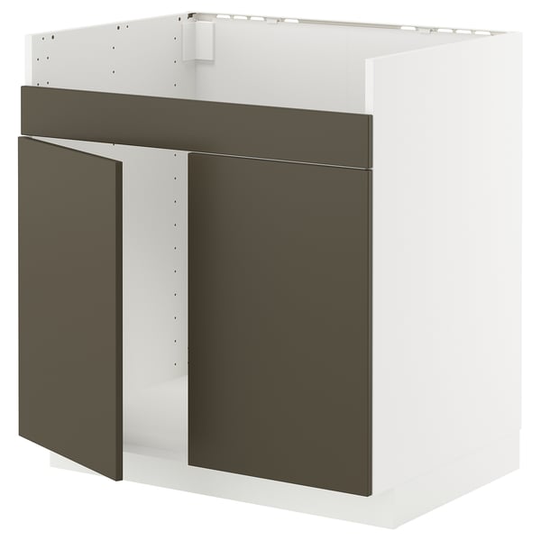 METOD base cab f HAVSEN double bowl sink, white/Havstorp brown-beige, 80x60 cm