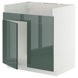 METOD base cab f HAVSEN double bowl sink, white/Kallarp high-gloss dark grey-green, 80x60 cm