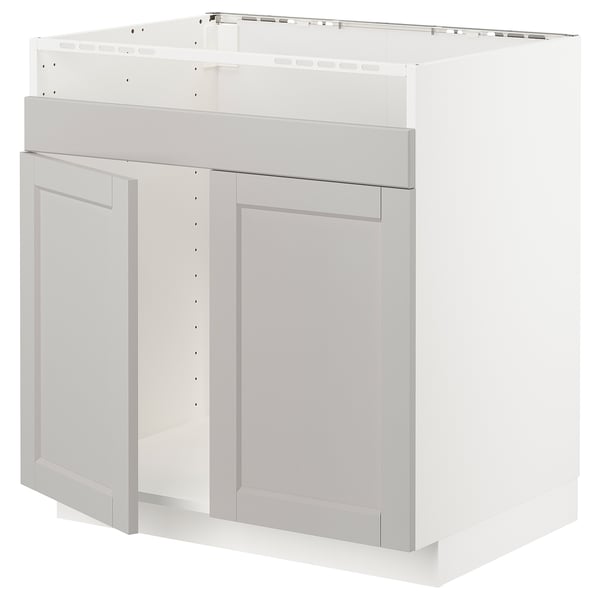 METOD base cab f HAVSEN double bowl sink, white/Lerhyttan light grey, 80x60 cm