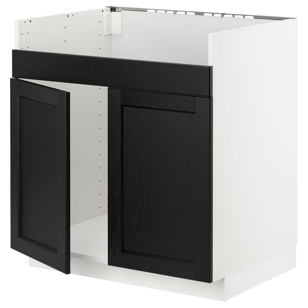 METOD base cab f HAVSEN double bowl sink, white/Lerhyttan black stained, 80x60 cm