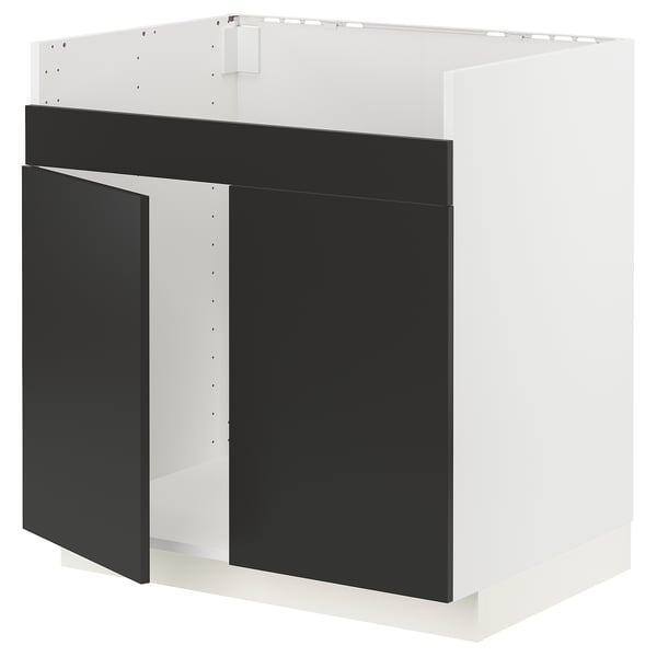 METOD base cab f HAVSEN double bowl sink, white/Nickebo matt anthracite, 80x60 cm