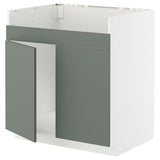 METOD base cab f HAVSEN double bowl sink, white/Nickebo matt grey-green, 80x60 cm