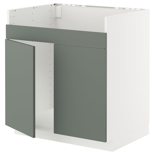 METOD base cab f HAVSEN double bowl sink, white/Nickebo matt grey-green, 80x60 cm