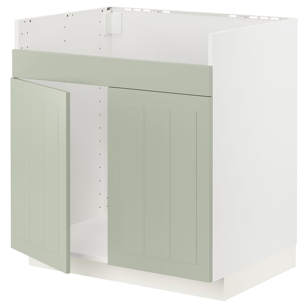 METOD base cab f HAVSEN double bowl sink, white/Stensund light green, 80x60 cm