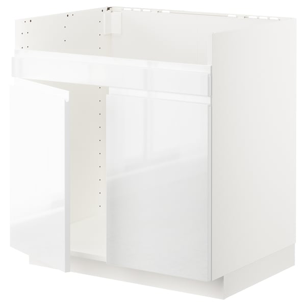 METOD base cab f HAVSEN double bowl sink, white/Voxtorp high-gloss/white, 80x60 cm