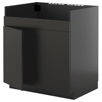 METOD base cab f HAVSEN double bowl sink, black-grey/Nickebo matt anthracite, 80x60 cm