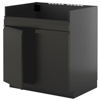 METOD base cab f HAVSEN double bowl sink, black-grey/Upplöv matt anthracite, 80x60 cm