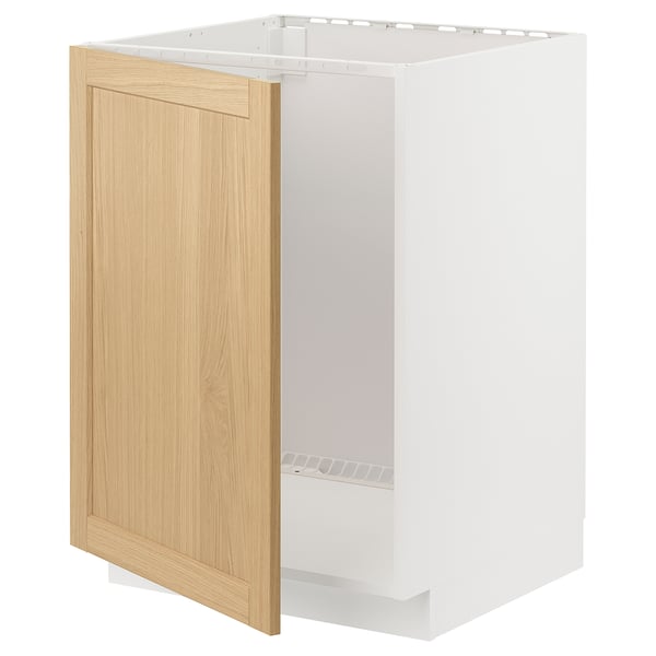 METOD base cabinet for sink, white/Forsbacka oak, 60x60 cm