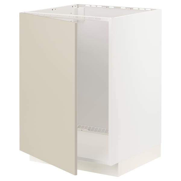 METOD base cabinet for sink, white/Havstorp beige, 60x60 cm