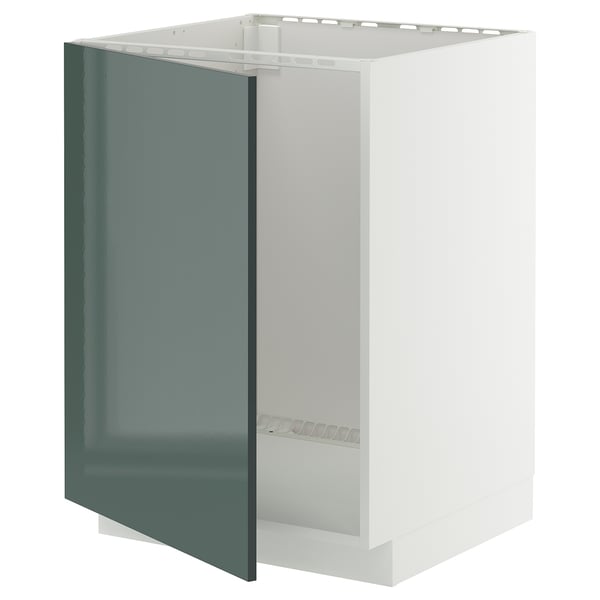 METOD base cabinet for sink, white/Kallarp high-gloss dark grey-green, 60x60 cm