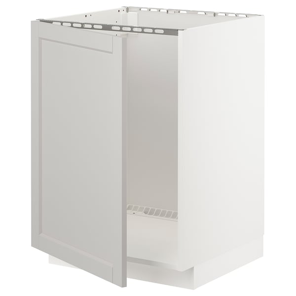 METOD base cabinet for sink, white/Lerhyttan light grey, 60x60 cm