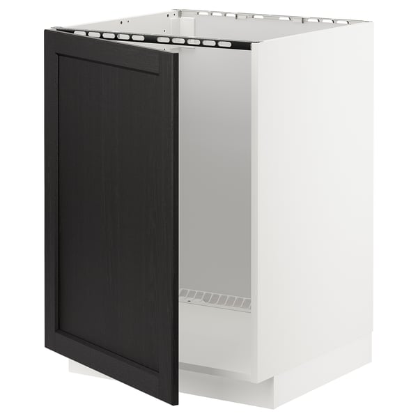 METOD base cabinet for sink, white/Lerhyttan black stained, 60x60 cm