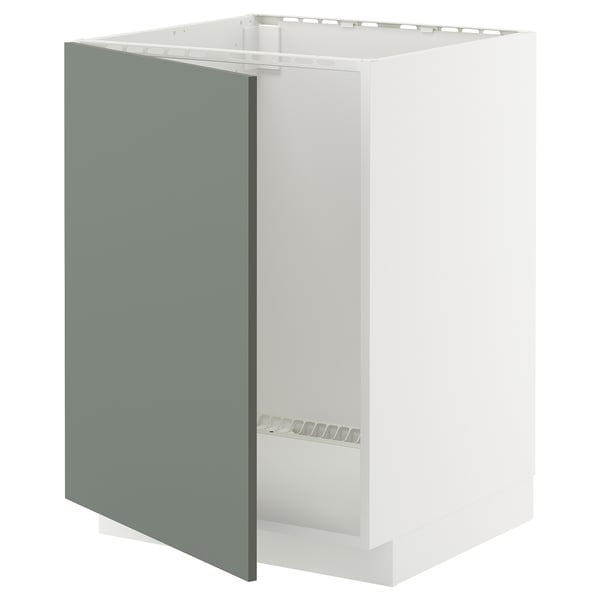 METOD base cabinet for sink, white/Nickebo matt grey-green, 60x60 cm