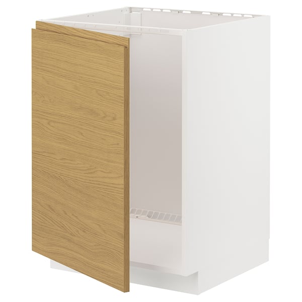 METOD base cabinet for sink, white/Voxtorp oak effect, 60x60 cm