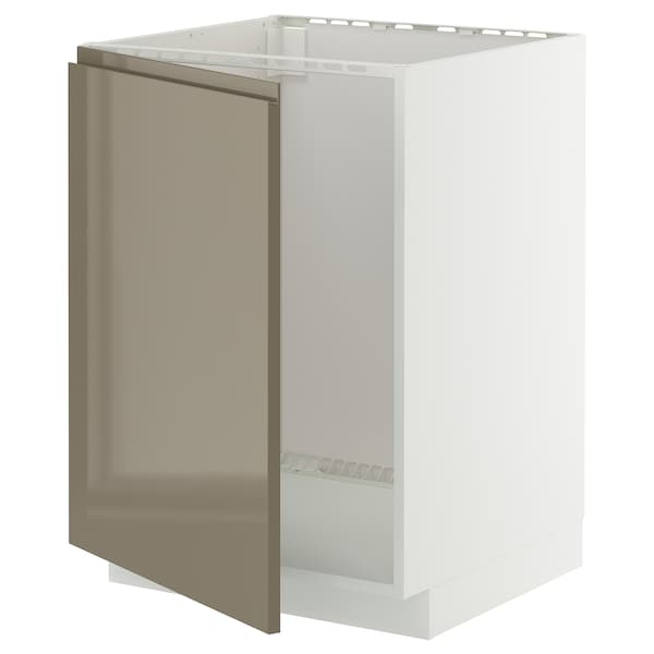 METOD base cabinet for sink, white/Voxtorp high-gloss dark grey-brown, 60x60 cm