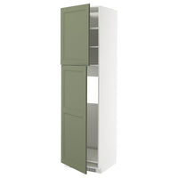 METOD high cabinet for fridge w 2 doors, white/Axstad grey-green, 60x60x220 cm