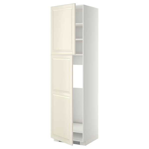 METOD high cabinet for fridge w 2 doors, white/Bodbyn off-white, 60x60x220 cm
