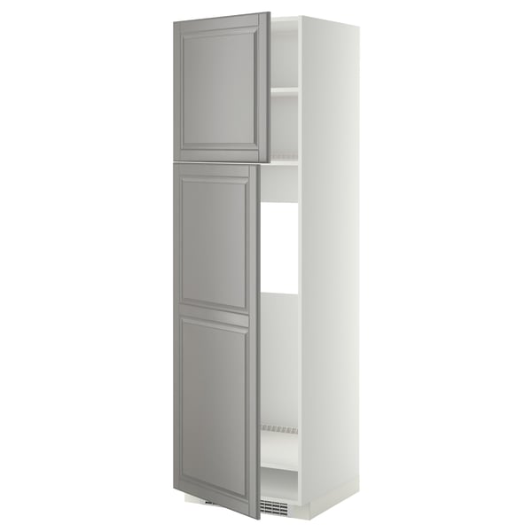 METOD high cabinet for fridge w 2 doors, white/Bodbyn grey, 60.0x200.0x60.0 cm