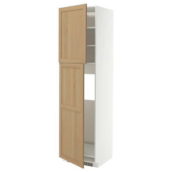 METOD high cabinet for fridge w 2 doors, white/Forsbacka oak, 60x60x220 cm