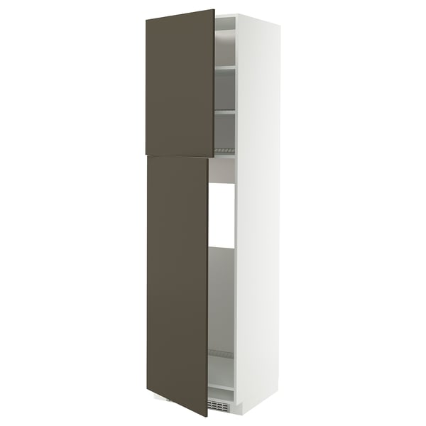 METOD high cabinet for fridge w 2 doors, white/Havstorp brown-beige, 60x60x220 cm