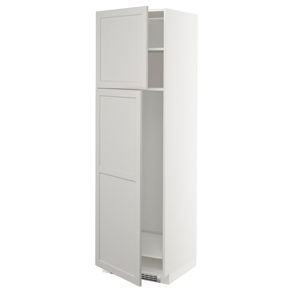 METOD high cabinet for fridge w 2 doors, white/Lerhyttan light grey, 60x60x200 cm