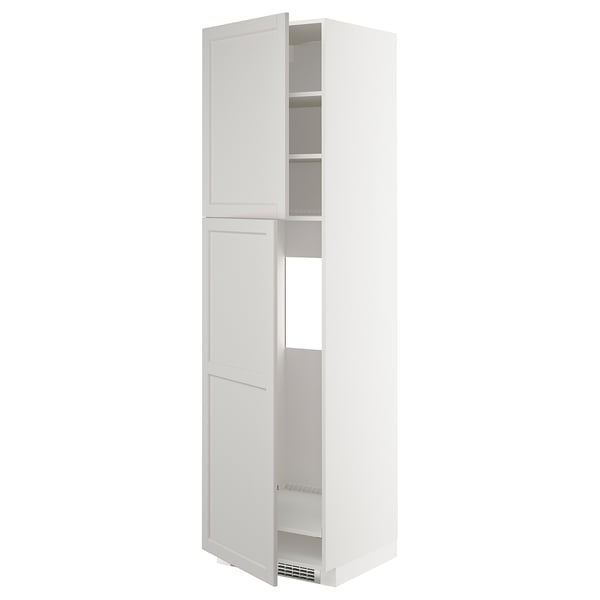 METOD high cabinet for fridge w 2 doors, white/Lerhyttan light grey, 60x60x220 cm