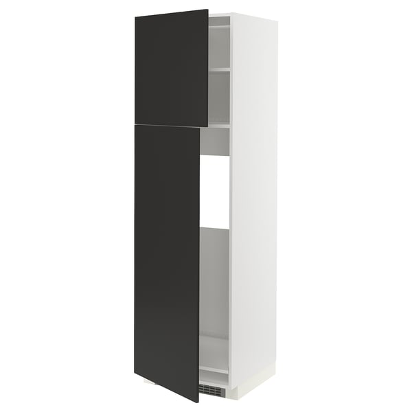 METOD high cabinet for fridge w 2 doors, white/Nickebo matt anthracite, 60x60x200 cm