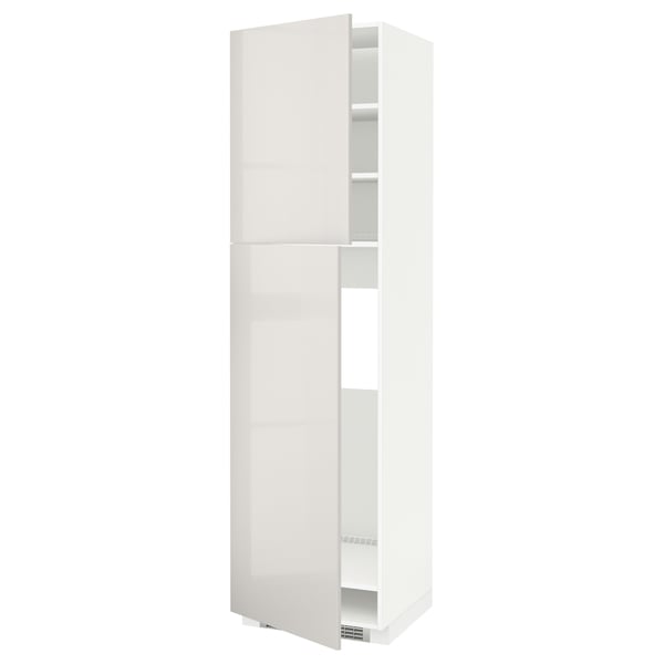 METOD high cabinet for fridge w 2 doors, white/Ringhult light grey, 60x60x220 cm