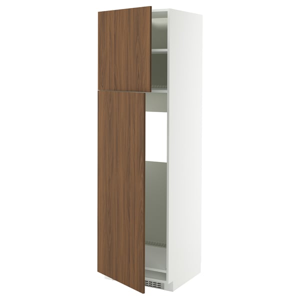 METOD high cabinet for fridge w 2 doors, white/Tistorp brown walnut effect, 60x60x200 cm