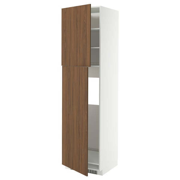 METOD high cabinet for fridge w 2 doors, white/Tistorp brown walnut effect, 60x60x220 cm
