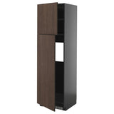 METOD high cabinet for fridge w 2 doors, black-grey/Sinarp brown, 60x60x200 cm