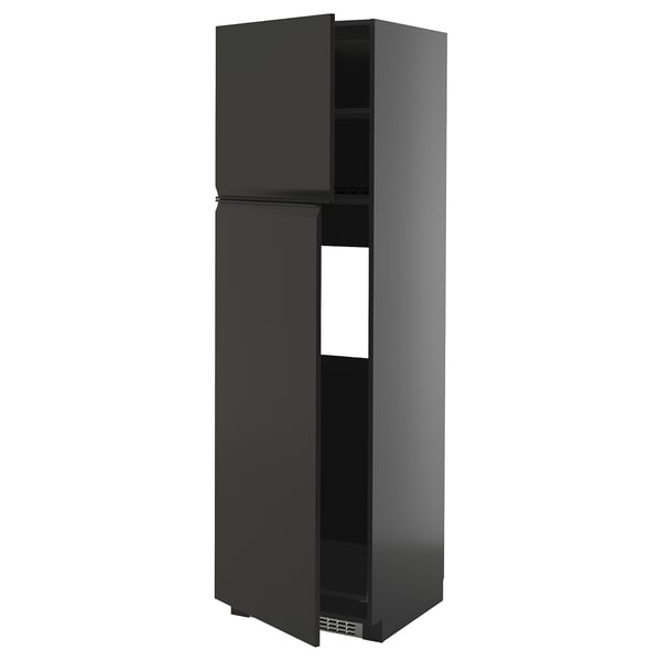 METOD high cabinet for fridge w 2 doors, black-grey/Upplöv matt anthracite, 60x60x200 cm