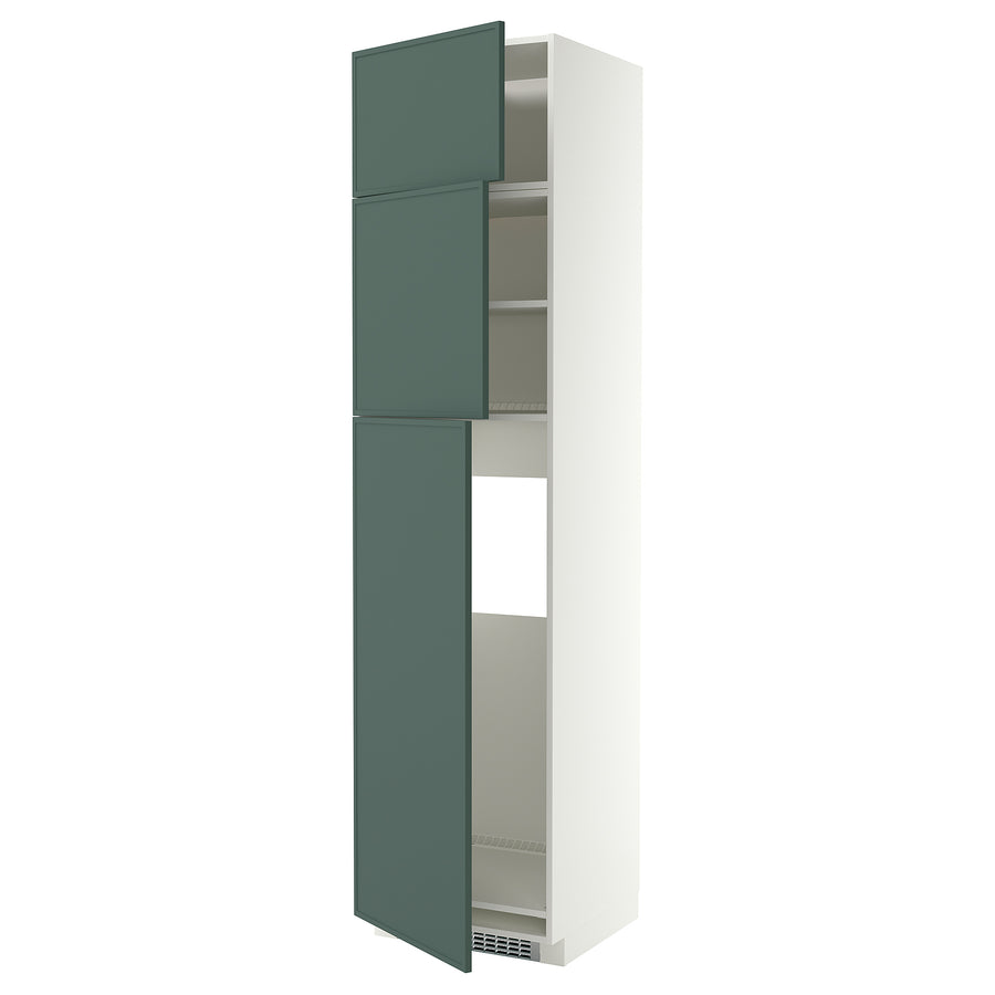 METOD high cab for fridge with 3 doors, white/Aspudden dark grey-green, 60x60x240 cm