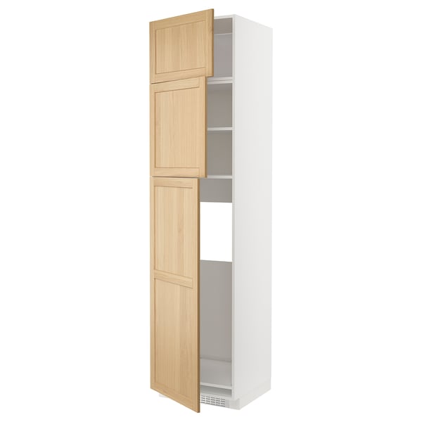 METOD high cab for fridge with 3 doors, white/Forsbacka oak, 60x60x240 cm