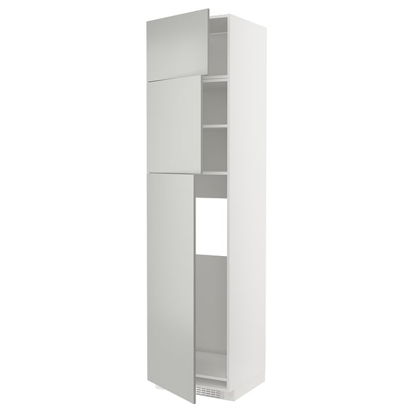 METOD high cab for fridge with 3 doors, white/Havstorp light grey, 60x60x240 cm