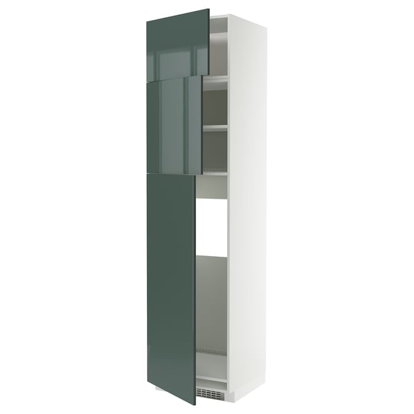 METOD high cab for fridge with 3 doors, white/Kallarp high-gloss dark grey-green, 60x60x240 cm
