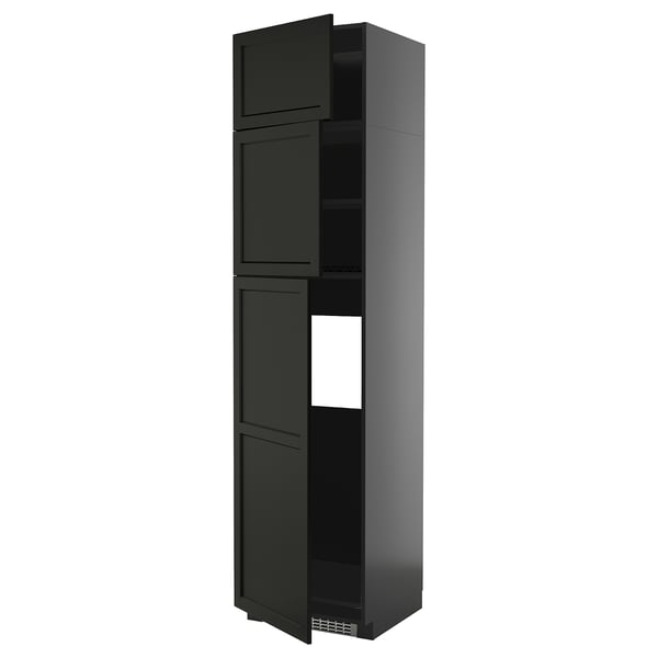 METOD high cab for fridge with 3 doors, black-grey/Lerhyttan black stained, 60x60x240 cm