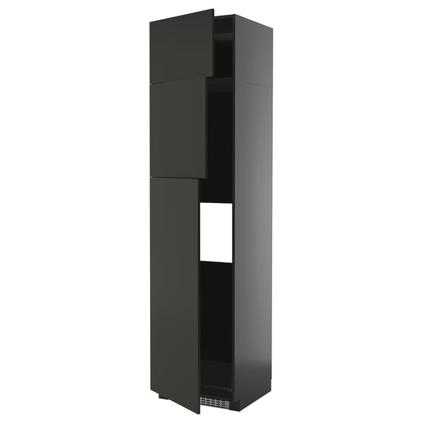 METOD high cab for fridge with 3 doors, black-grey/Nickebo matt anthracite, 60x60x240 cm