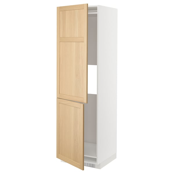 METOD hi cab f fridge or freezer w 2 drs, white/Forsbacka oak, 60x60x200 cm