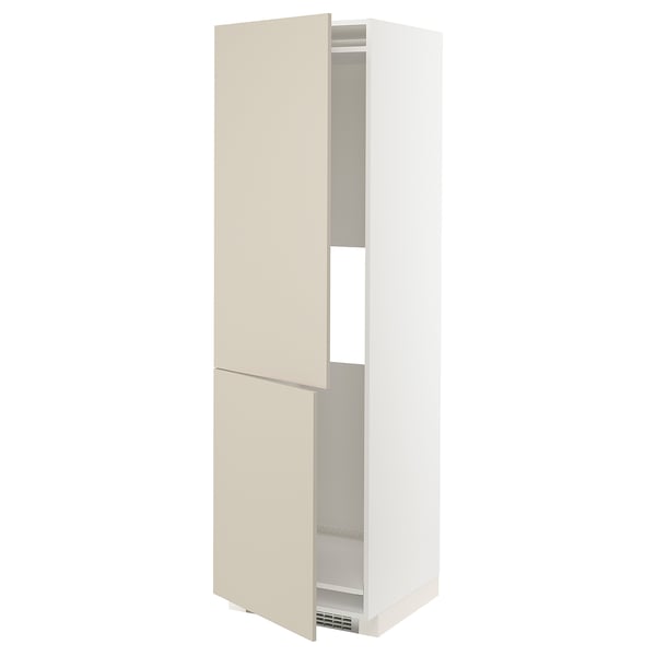 METOD hi cab f fridge or freezer w 2 drs, white/Havstorp beige, 60x60x200 cm