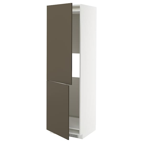 Ikea METOD - Hi cab f fridge or freezer w 2 drs, white/Havstorp brown-beige, 60x60x200 cm