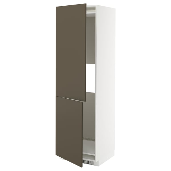 METOD hi cab f fridge or freezer w 2 drs, white/Havstorp brown-beige, 60x60x200 cm